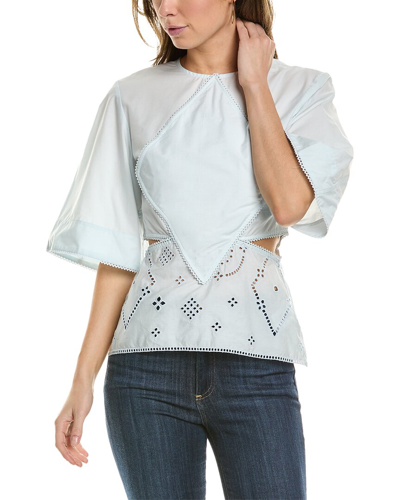 Shop Ganni Broderie Anglaise Blouse In Blue