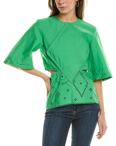 Shop Ganni Broderie Anglaise Blouse In Green