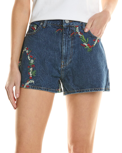 Shop Ganni Embroidered Hotpant In Blue