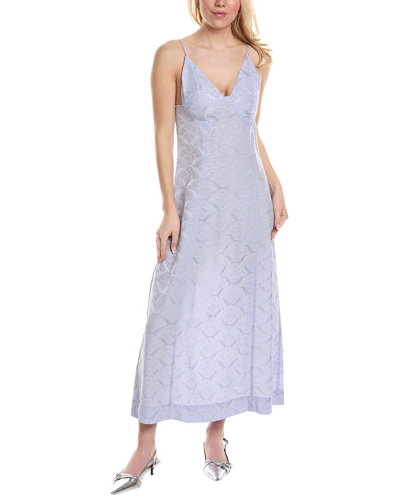 Shop Ganni Jacquard Slip Dress In Blue