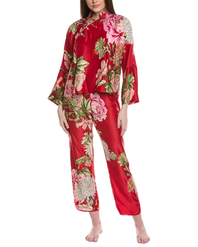 Shop Natori 2pc Caterina Mandarin Pajama Set In Red