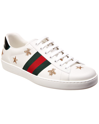 Shop Gucci Ace Embroidered Bee Leather Sneaker In White