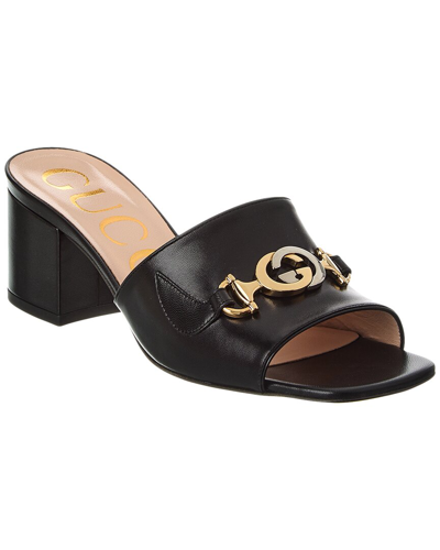 Shop Gucci Gg Leather Sandal In Black