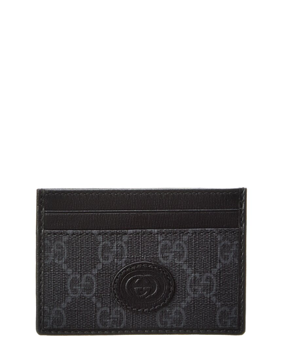 Shop Gucci Money Clip Gg Supreme Canvas & Leather Card Holder In Black