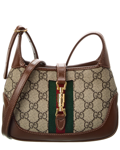 Shop Gucci Jackie 1961 Mini Gg Supreme Canvas & Leather Shoulder Bag In Brown