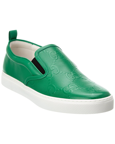 Shop Gucci Gg Embossed Leather Slip-on Sneaker In Green