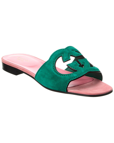 Shop Gucci Interlocking G Cutout Suede Sandal In Green