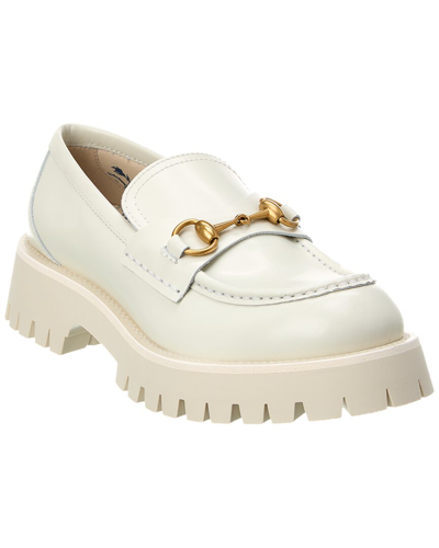 Shop Gucci Horsebit Lug Sole Leather Loafer In White