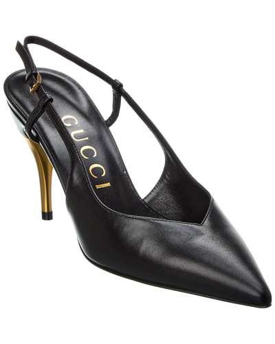 Shop Gucci Leather Slingback Pump In Black