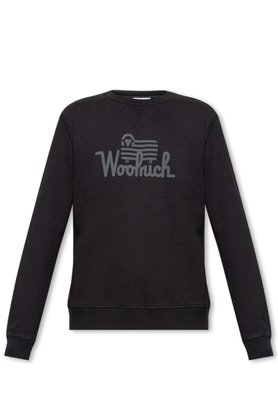 Shop Woolrich Logo Printed Crewneck Sweatshirt In Black