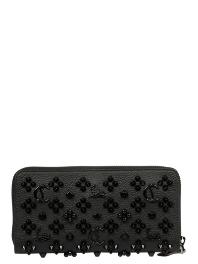 Shop Christian Louboutin Panettone Studded Zip-around Wallet In Black Ultrablack