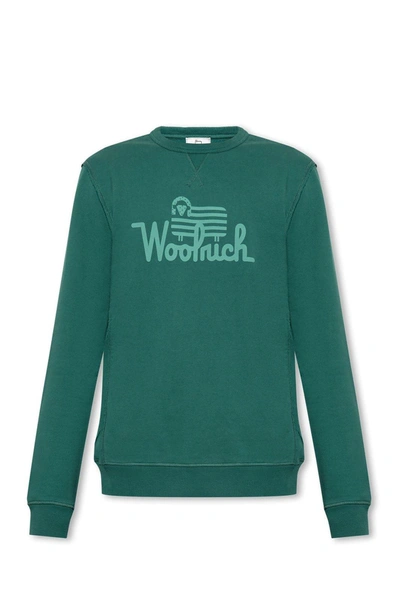 Shop Woolrich Logo Printed Crewneck Sweatshirt In Green