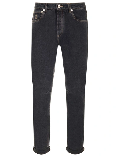 Shop Brunello Cucinelli Traditional Fit Five-pocket Trousers In Grey