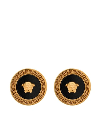 Shop Versace Black And Gold Earrings With Medusa Detail In Metal Woman In Metallic