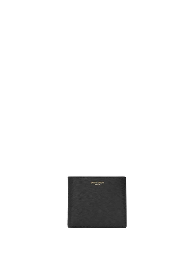 Shop Saint Laurent Leather Wallet With Logo In Nero