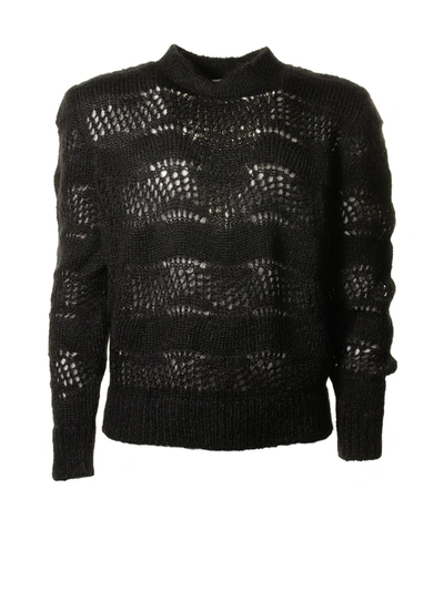 Shop Saint Laurent Black Perforated Crew-neck Sweater In Noir