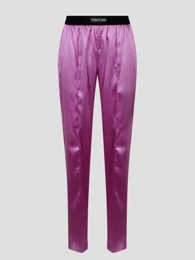 Shop Tom Ford Stretch Silk Satin Pj Pants In Pink & Purple