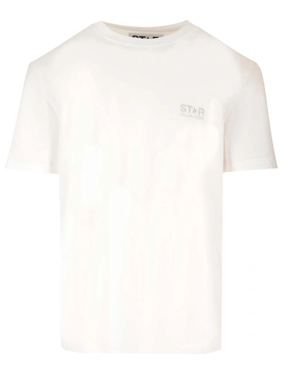 Shop Golden Goose T-shirt With Logo And Glitter Star In White
