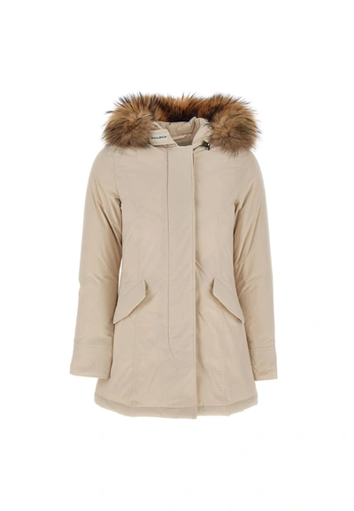 Shop Woolrich Luxury Arctic Racoon Parka In Yellow Cream