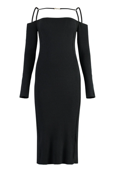 Shop Jacquemus Sierra Knitted Dress In Black