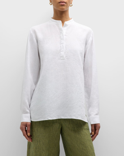 Shop Eileen Fisher Band-collar Organic Linen Henley Top In White