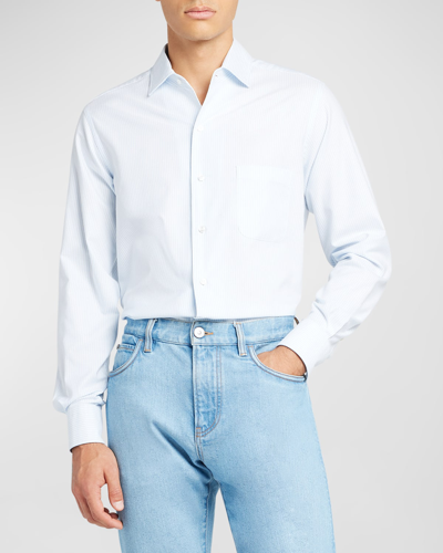 Shop Loro Piana Men's Andre Oxford Cotton Stripe Sport Shirt In Blue Pattern