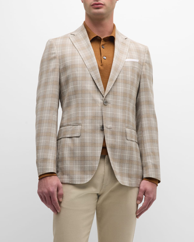 Shop Hugo Boss Men's Wool Check Two-button Sport Coat In Bge/khaki