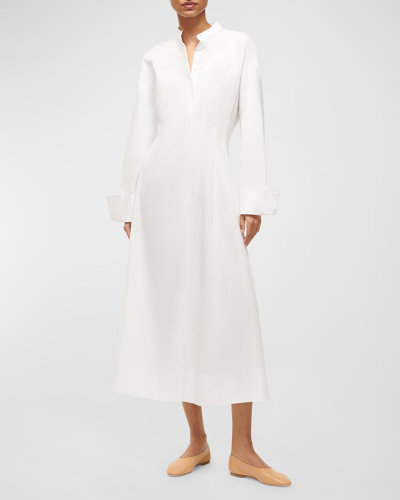 Shop Staud Lorenza Cotton Poplin Midi Shirt Dress In White