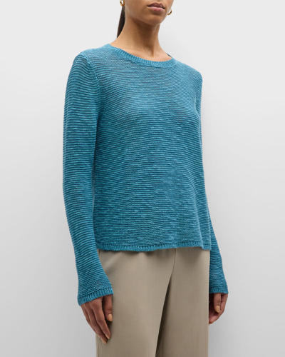 Shop Eileen Fisher Slubby Crewneck Linen-cotton Sweater In River
