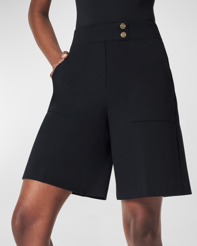 Shop Spanx Ponte Button Tab Shorts In Classic Black