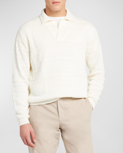 Shop Loro Piana Men's Shibumi Linen-cotton Polo Sweater In Nougat