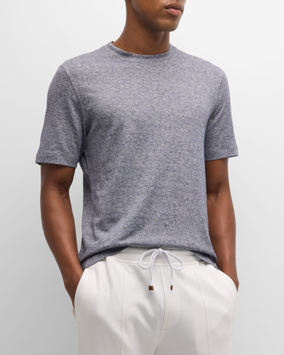Shop Brunello Cucinelli Men's Linen-cotton Melange Crewneck T-shirt In Navy
