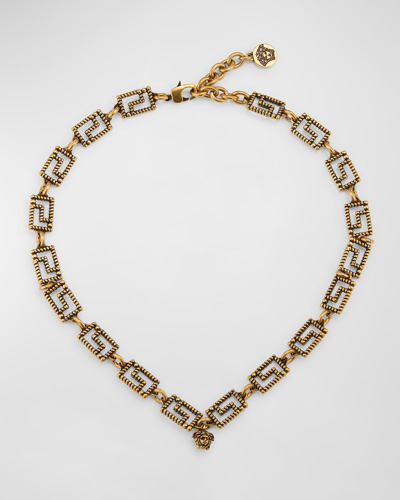 Shop Versace Men's Greca Nautical Chain Necklace In Vintage Gold