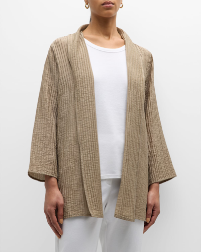 Shop Eileen Fisher Shawl-collar Crinkled Open-front Jacket In Briar