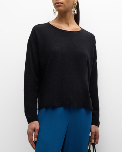 Shop Eileen Fisher Scoop-neck Organic Linen-cotton Blouse In Black