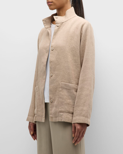 Shop Eileen Fisher Stand-collar Snap-front Jacket In Wheat