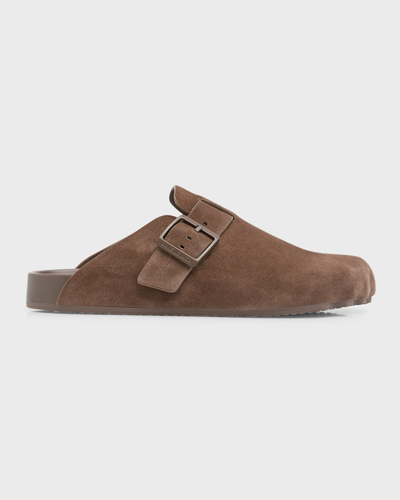 Shop Balenciaga Men's Suede Sunday Mule Slippers In 2010 Cold Brown