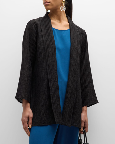 Shop Eileen Fisher Shawl-collar Crinkled Open-front Jacket In Black