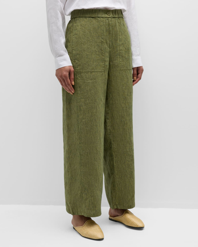Shop Eileen Fisher Cropped Wide-leg Organic Linen Pants In Coriander