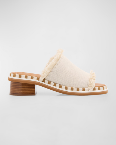 Shop See By Chloé Allyson Frayed Cotton Mule Sandals In Natural