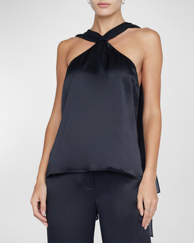 Shop L Agence Riviera Shoulder Cape Silk Blouse In Black