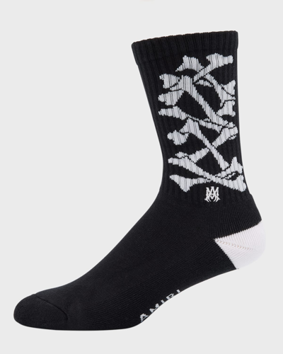 Shop Amiri Men's Bone Ma Crew Socks In Blackwhite