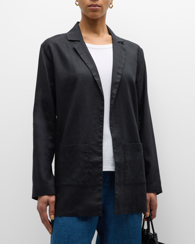 Shop Eileen Fisher Open-front Organic Linen Blazer In Black