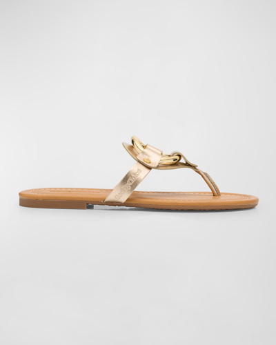 Shop See By Chloé Hana Metallic Ring Thong Sandals In Light Gold