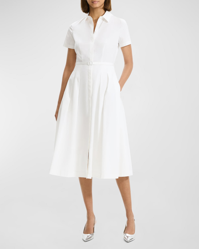Shop Theory Downing Cotton Short-sleeve Midi Shirtdress In Wht
