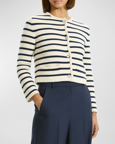 Shop Theory Waverly Cotton Stripe Cropped Jacket In Crmbrtnvy