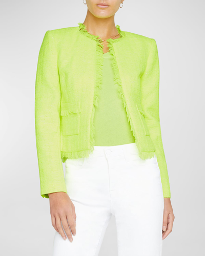 Shop L Agence Angelina Neon Tweed Jacket In Neon Citrus