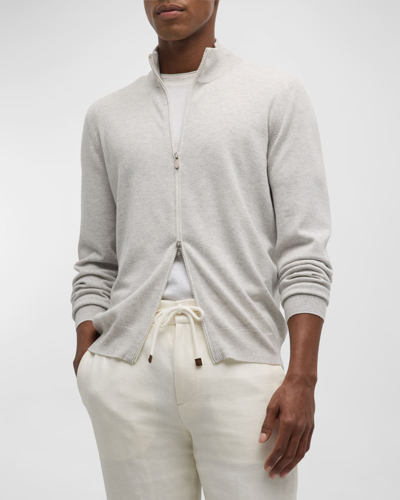 Shop Brunello Cucinelli Men's Cashmere Full-zip Sweater In Grey
