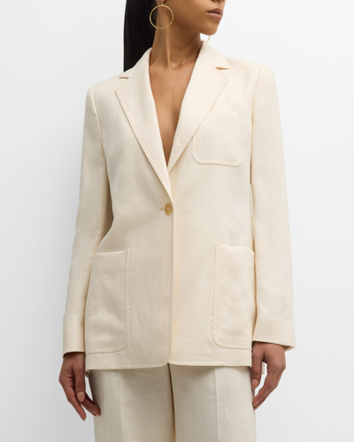 Shop Max Mara Boemia Cotton-blend Single-breasted Blazer Jacket In Ivory