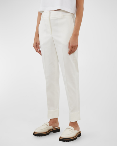 Shop Peserico Cropped Chain-embellished High-rise Pants In Plaster White